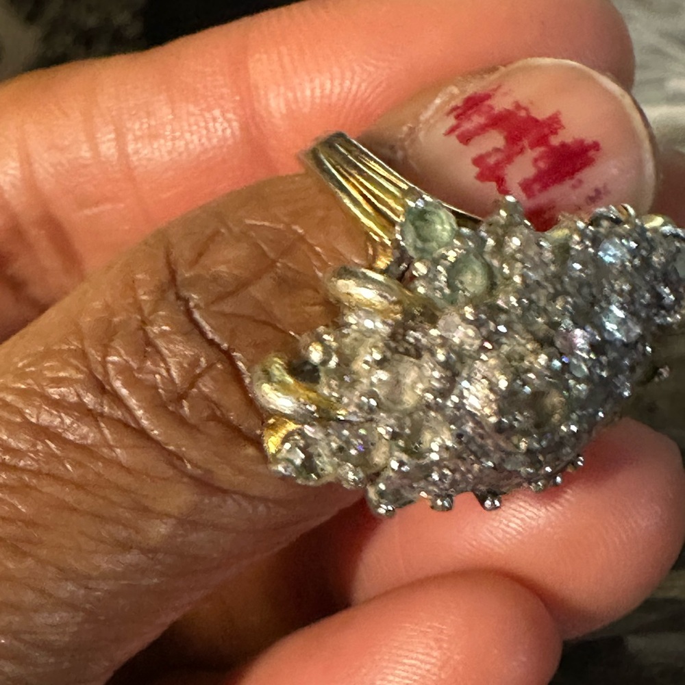 Vintage 18k yellow gold diamond cluster ring w/diamond set in white gold cluster - Picture 10 of 13